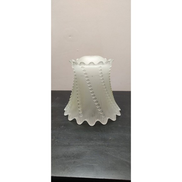 Vintage 6.25"Frosted Glass Boudoir Lamp Shade Scallop Edge Swirl Dot